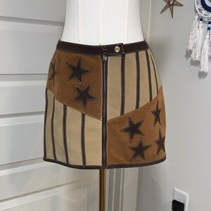 Tan and Brown Star Patterned Mini Skirt